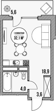 Планировка — МореТут, Студия, 27 м²