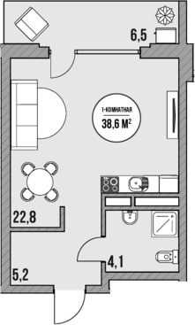 Планировка — МореТут, Студия, 32 м²