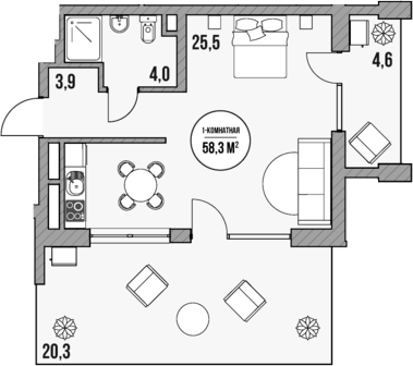 Планировка — МореТут, Студия, 33 м²