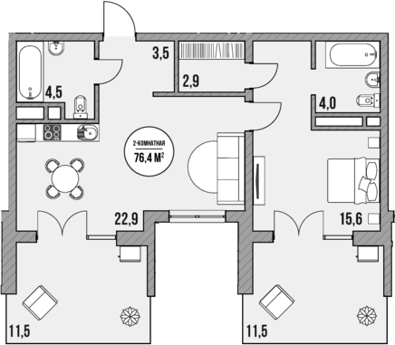Планировка — МореТут, 1-комн., 53 м²