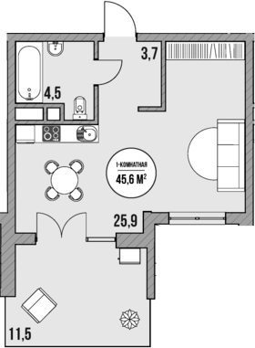 Планировка — МореТут, Студия, 34 м²