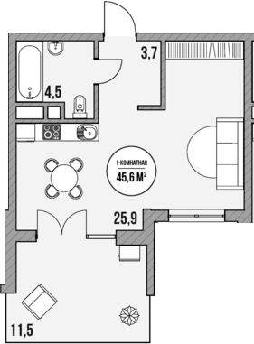 Планировка — МореТут, Студия, 34 м²
