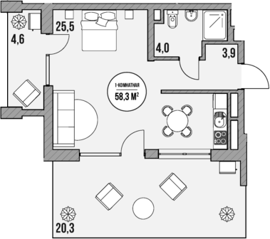 Планировка — МореТут, Студия, 33 м²