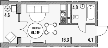 Планировка — МореТут, Студия, 24 м²