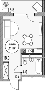 Планировка — МореТут, Студия, 27 м²