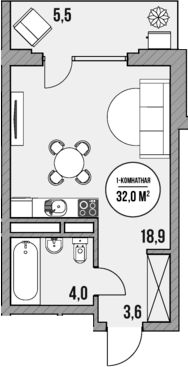 Планировка — МореТут, Студия, 27 м²