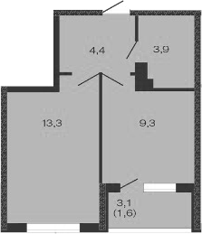 Планировка — Дзенпарк, 1-комн., 31 м²