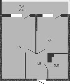 Планировка — Дзенпарк, 1-комн., 35 м²