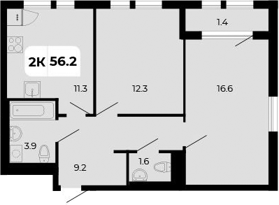 Планировка — Норд-Премьер, 2-комн., 55 м²