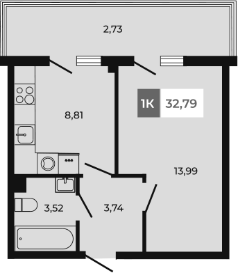 Планировка — Соседи, 1-комн., 30 м²