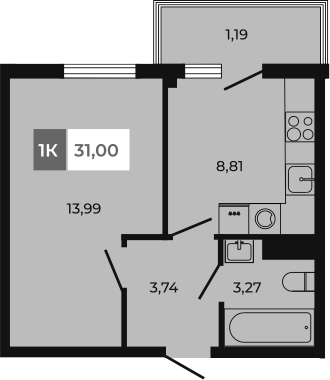 Планировка — Соседи, 1-комн., 30 м²