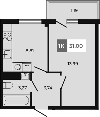 Планировка — Соседи, 1-комн., 30 м²