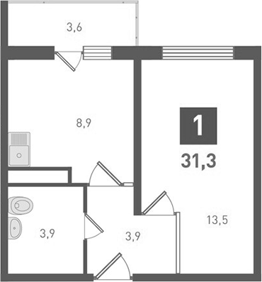 Планировка — Левенцовка парк, 1-комн., 30 м²