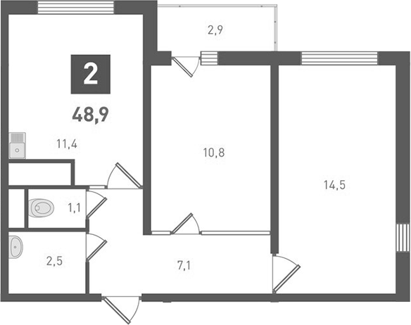 Планировка — Левенцовка парк, 2-комн., 47 м²
