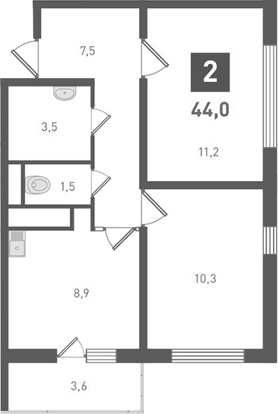 Планировка — Левенцовка парк, 2-комн., 42 м²