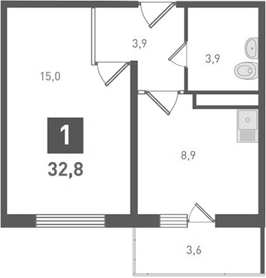 Планировка — Левенцовка парк, 1-комн., 32 м²