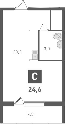 Планировка — Левенцовка парк, Студия, 22 м²