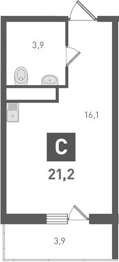 Планировка — Левенцовка парк, Студия, 19 м²
