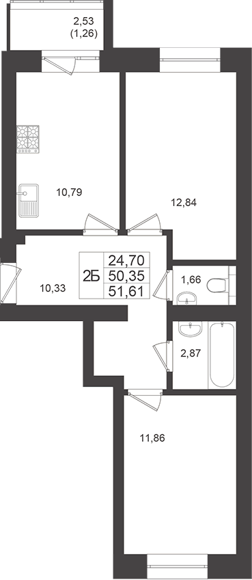 Планировка — Достояние, 2-комн., 50 м²