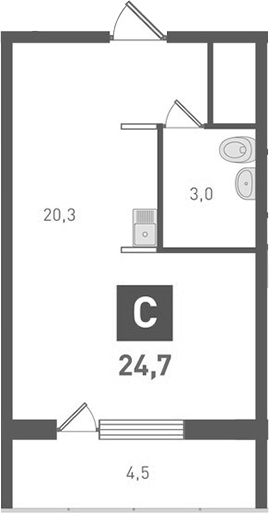 Планировка — Левенцовка парк, Студия, 22 м²
