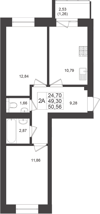 Планировка — Достояние, 2-комн., 49 м²