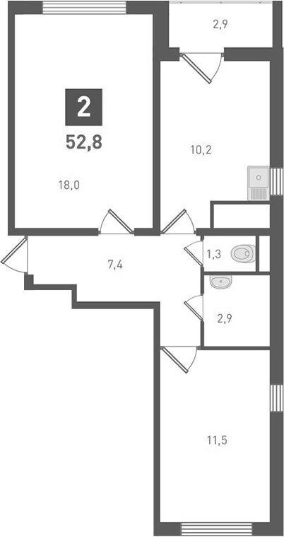 Планировка — Левенцовка парк, 2-комн., 51 м²