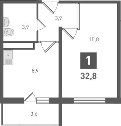 Планировка — Левенцовка парк, 1-комн., 32 м²