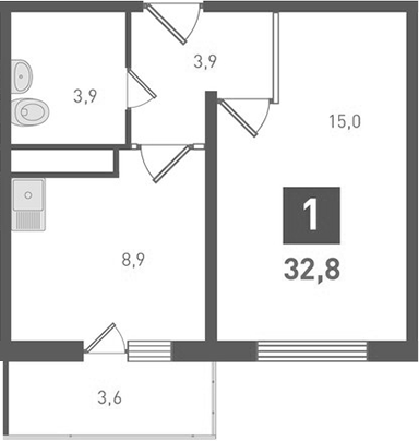 Планировка — Левенцовка парк, 1-комн., 32 м²