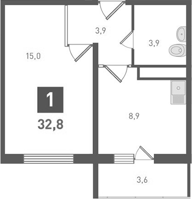 Планировка — Левенцовка парк, 1-комн., 32 м²