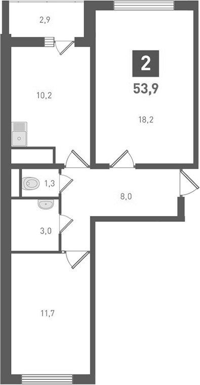 Планировка — Левенцовка парк, 2-комн., 52 м²