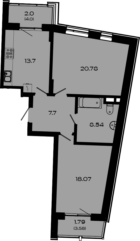 Планировка — Максат, 2-комн., 69 м²