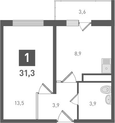 Планировка — Левенцовка парк, 1-комн., 30 м²