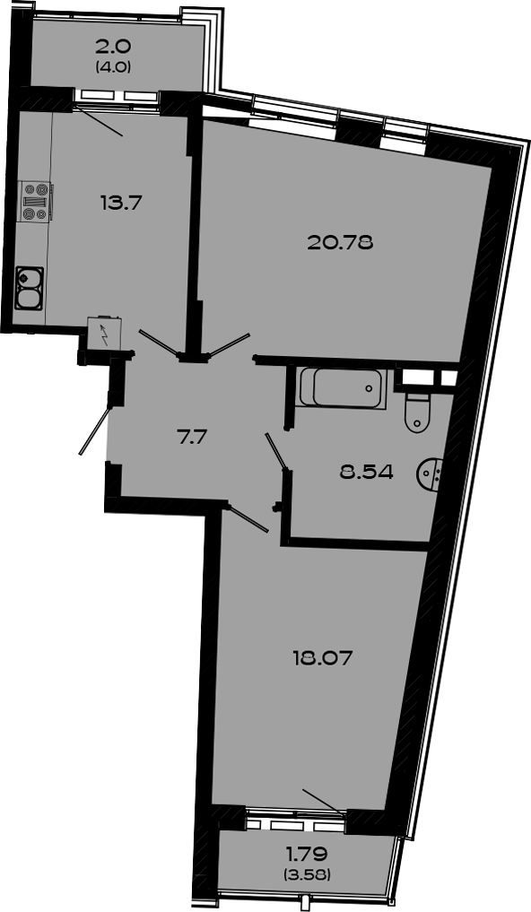 Планировка — Максат, 2-комн., 69 м²