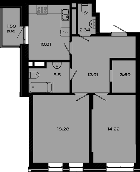 Планировка — Максат, 2-комн., 68 м²