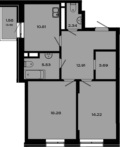 Планировка — Максат, 2-комн., 68 м²