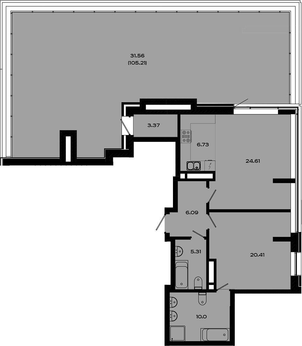 Планировка — Максат, 2-комн., 77 м²