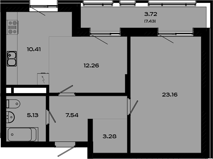 Планировка — Максат, 2-комн., 62 м²