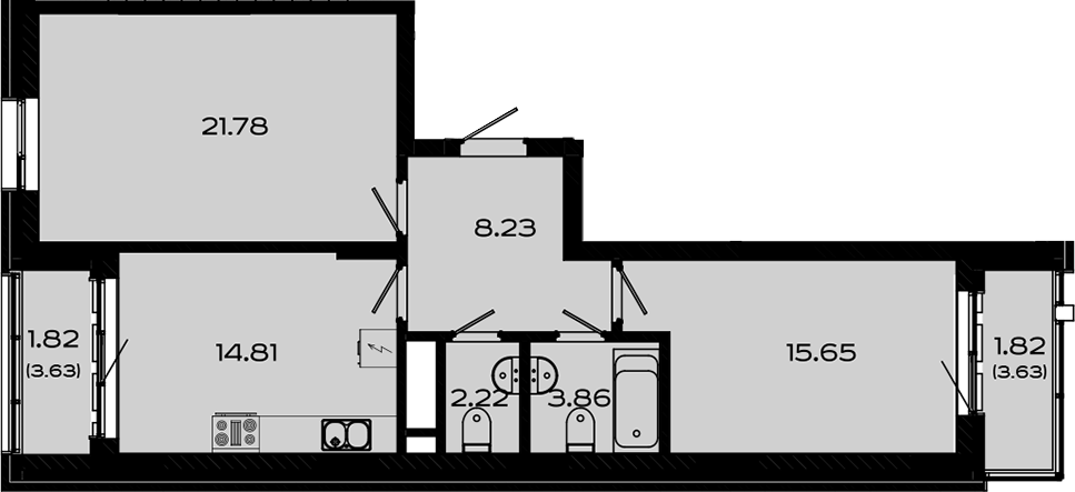 Планировка — Максат, 2-комн., 67 м²