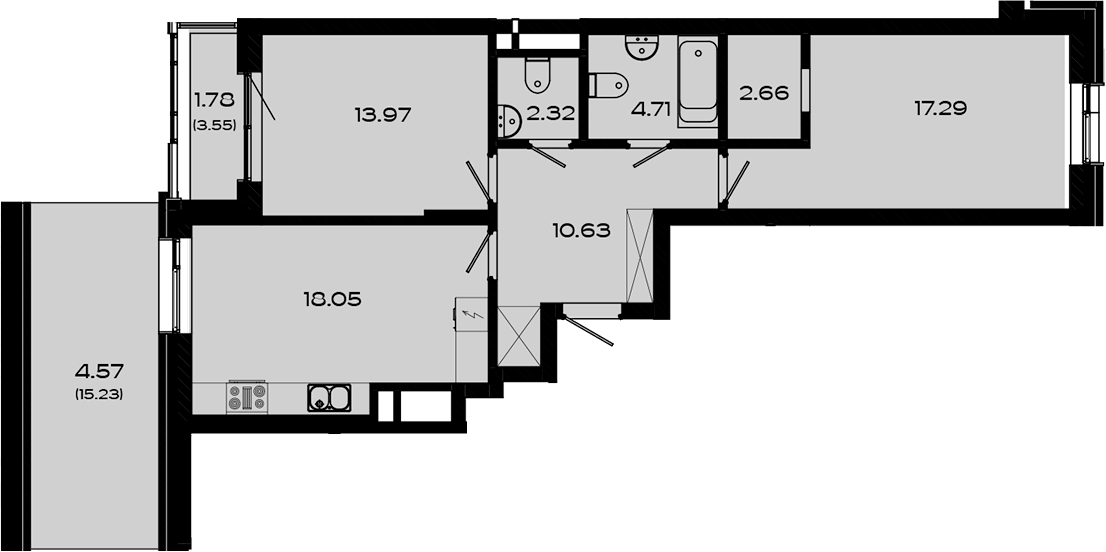 Планировка — Максат, 3-комн., 74 м²