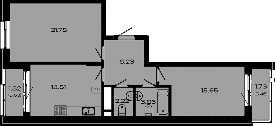 Планировка — Максат, 2-комн., 67 м²