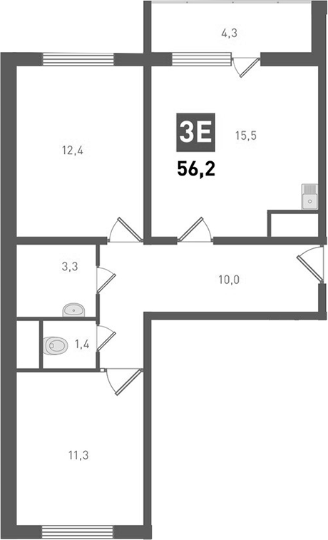Планировка — Левенцовка парк, 3-комн., 54 м²