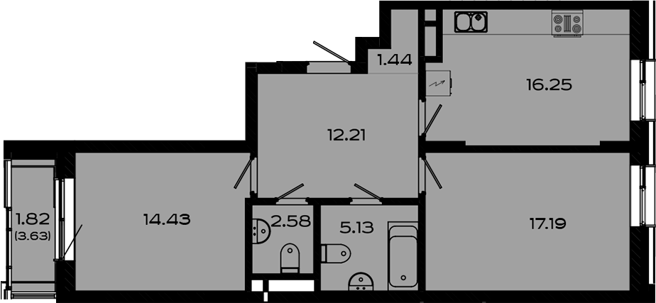 Планировка — Максат, 3-комн., 69 м²