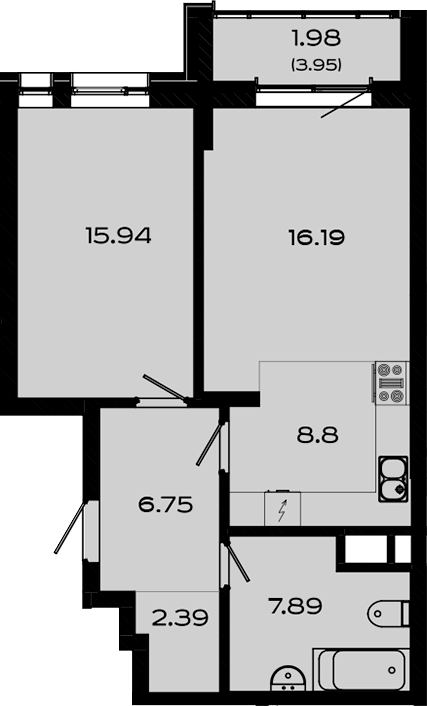 Планировка — Максат, 2-комн., 58 м²