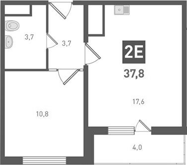Планировка — Левенцовка парк, 2-комн., 37 м²