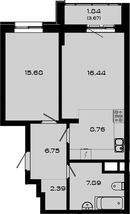 Планировка — Максат, 2-комн., 58 м²