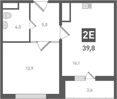 Планировка — Левенцовка парк, 2-комн., 38 м²