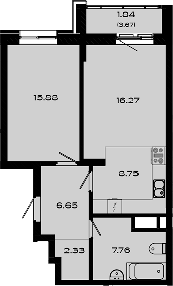 Планировка — Максат, 2-комн., 58 м²