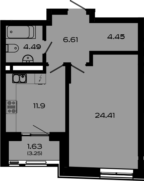 Планировка — Максат, 1-комн., 52 м²