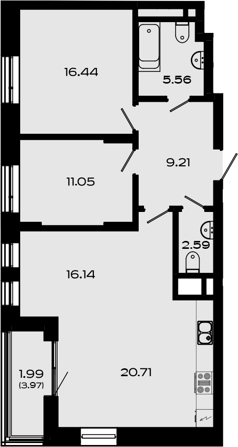 Планировка — Максат, 3-комн., 82 м²