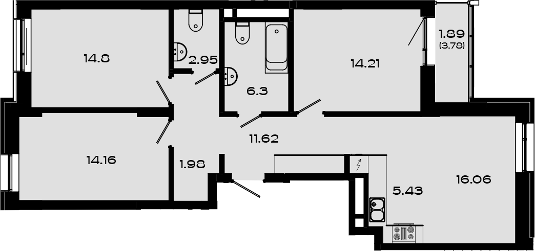 Планировка — Максат, 4-комн., 88 м²